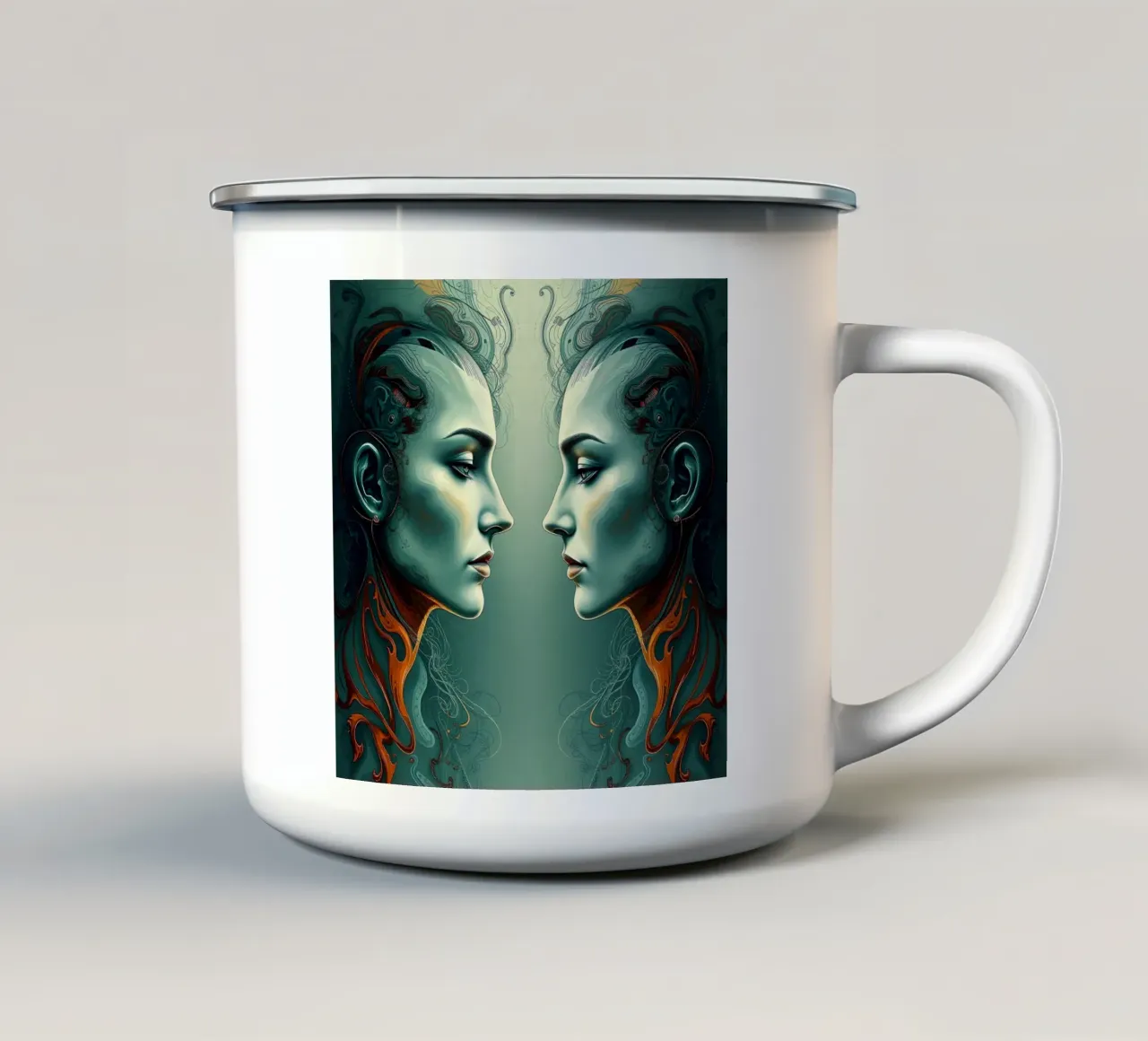 Immagine_specchio_colorata_12 tazza in smalto da AI-Portraits by LK