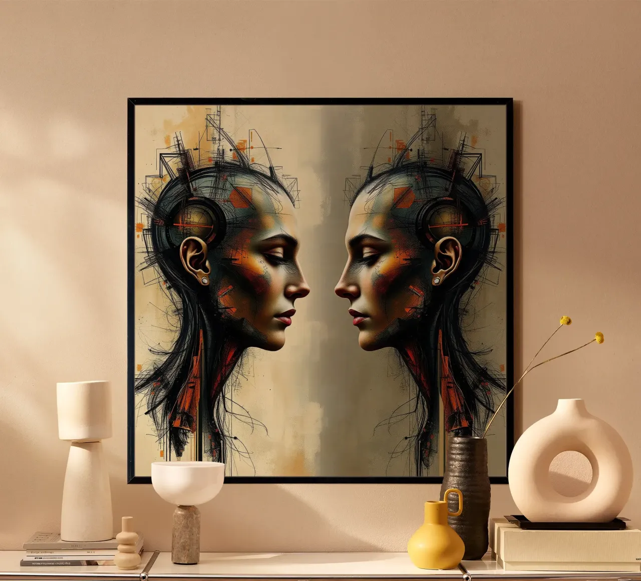 Immagine_specchio_colorata_13 poster con telaio in legno da AI-Portraits by LK