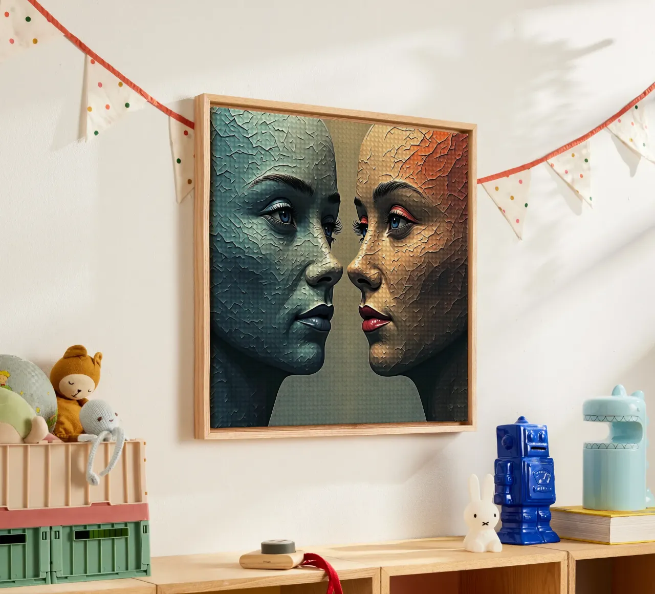 Mirror_image_colourful_14 canvas with Floater frame by AI-Portraits by LK