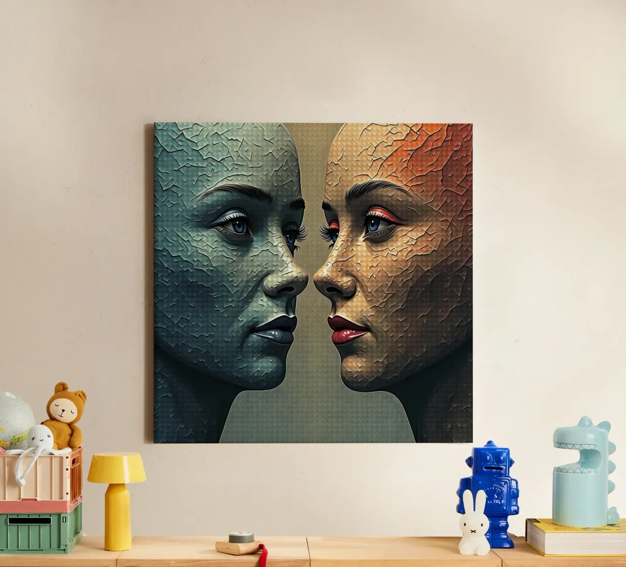 Mirror_image_colourful_14 canvas with Floater frame by AI-Portraits by LK