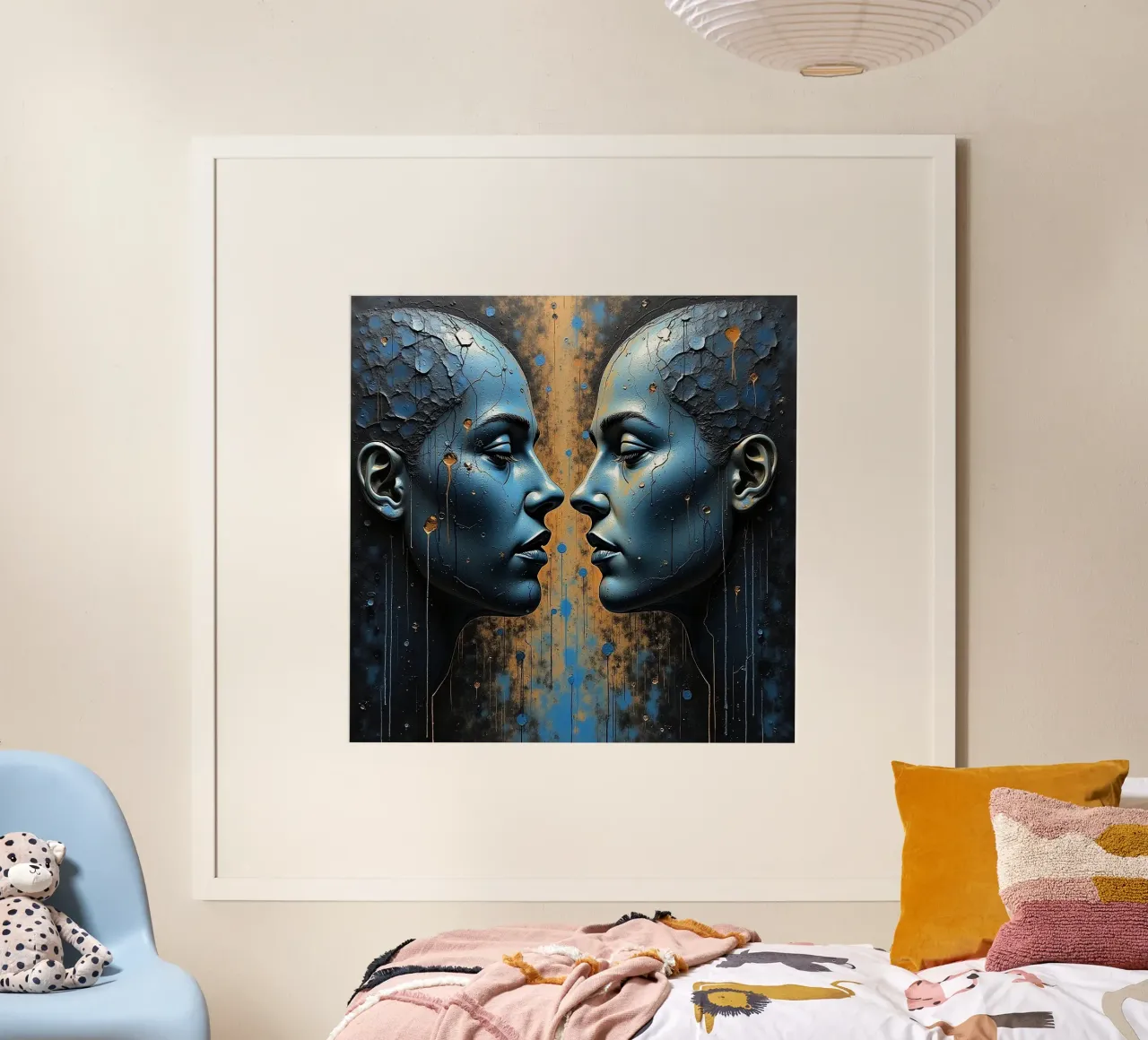 Immagine_specchio_blu_2 poster con telaio in plastica da AI-Portraits by LK