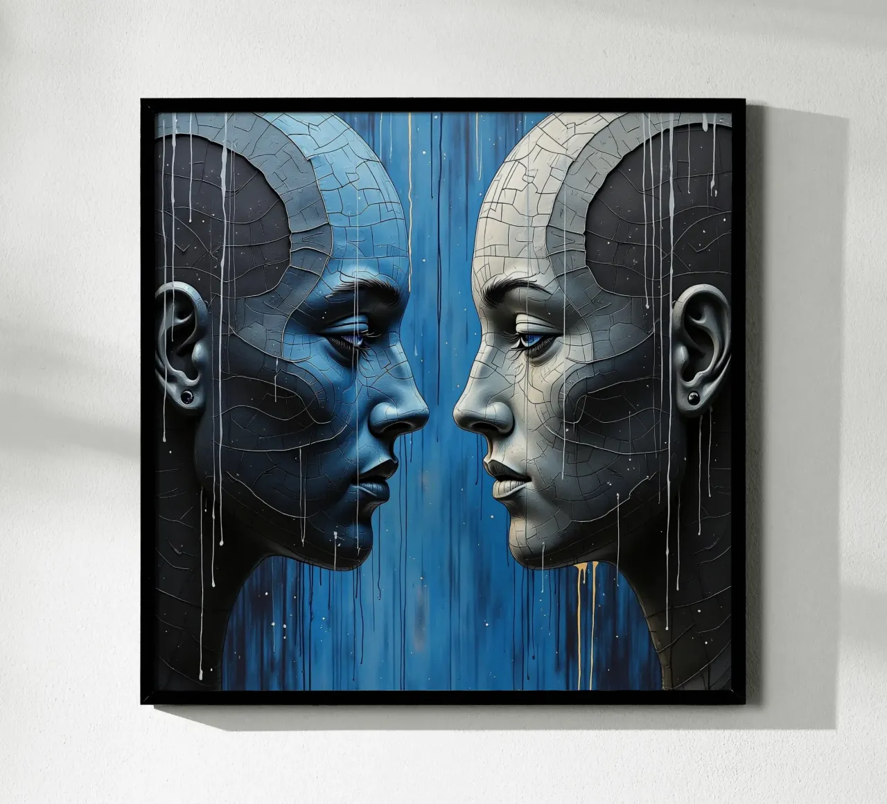 Immagine_specchio_blu_3 poster con telaio in legno da AI-Portraits by LK