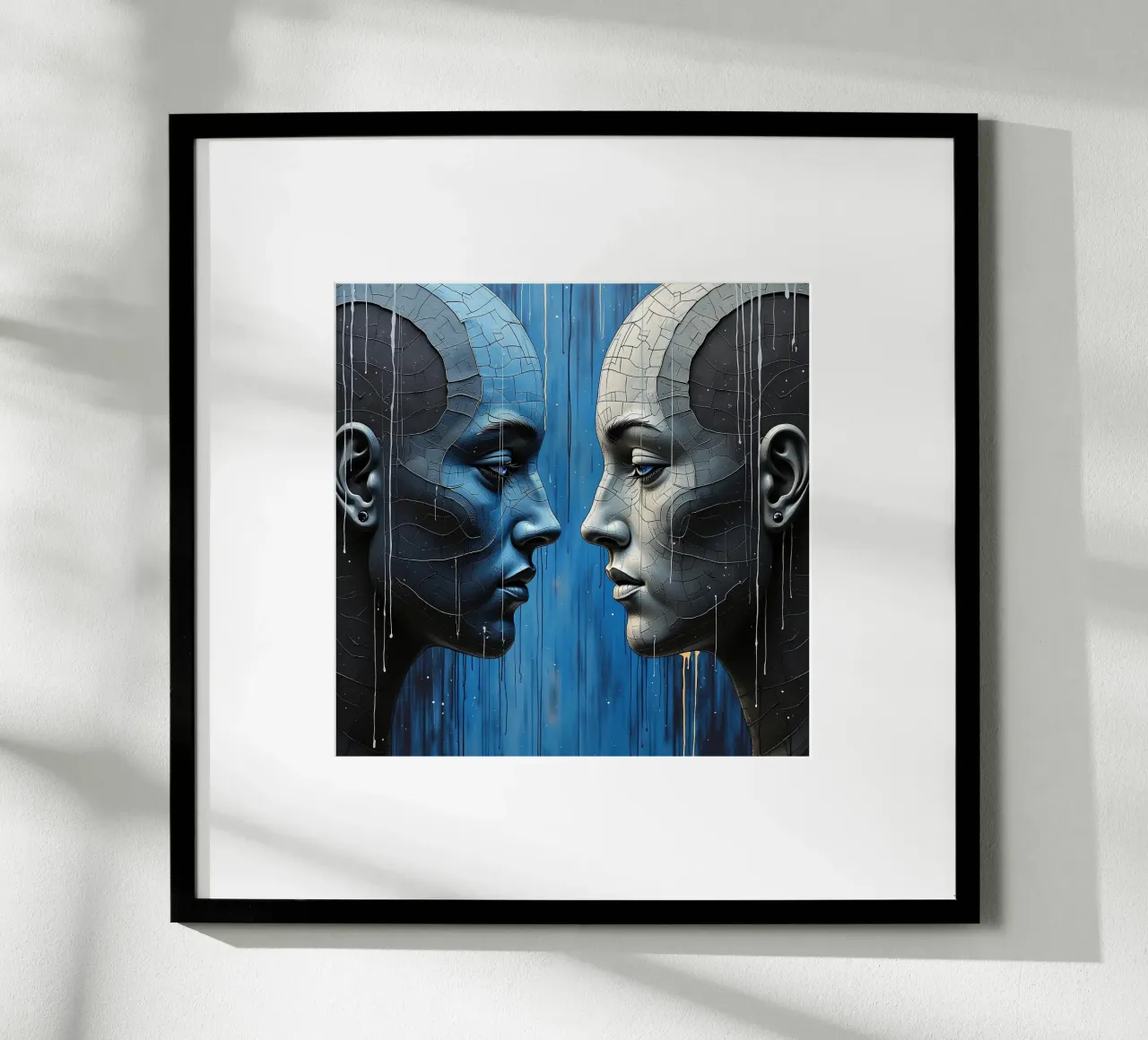 Immagine_specchio_blu_3 poster con telaio in legno da AI-Portraits by LK