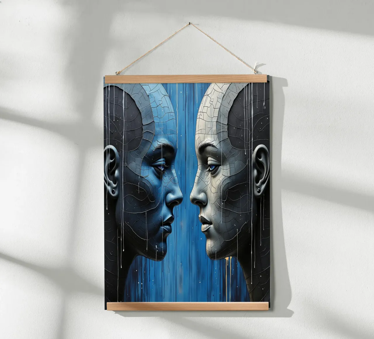 Immagine_specchio_blu_3 poster con telaio in legno da AI-Portraits by LK