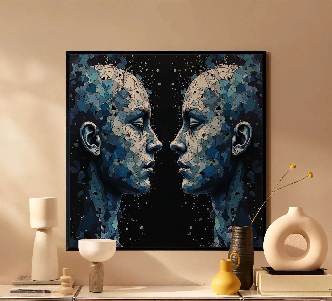 Immagine_specchio_blu_5 poster con telaio in alluminio da AI-Portraits by LK