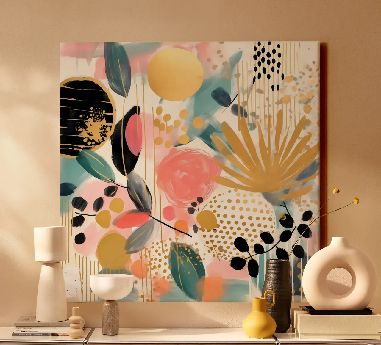 Boho Abstract 1 tela con Cornice a cassetta da Yaso Design Boho & Botanic