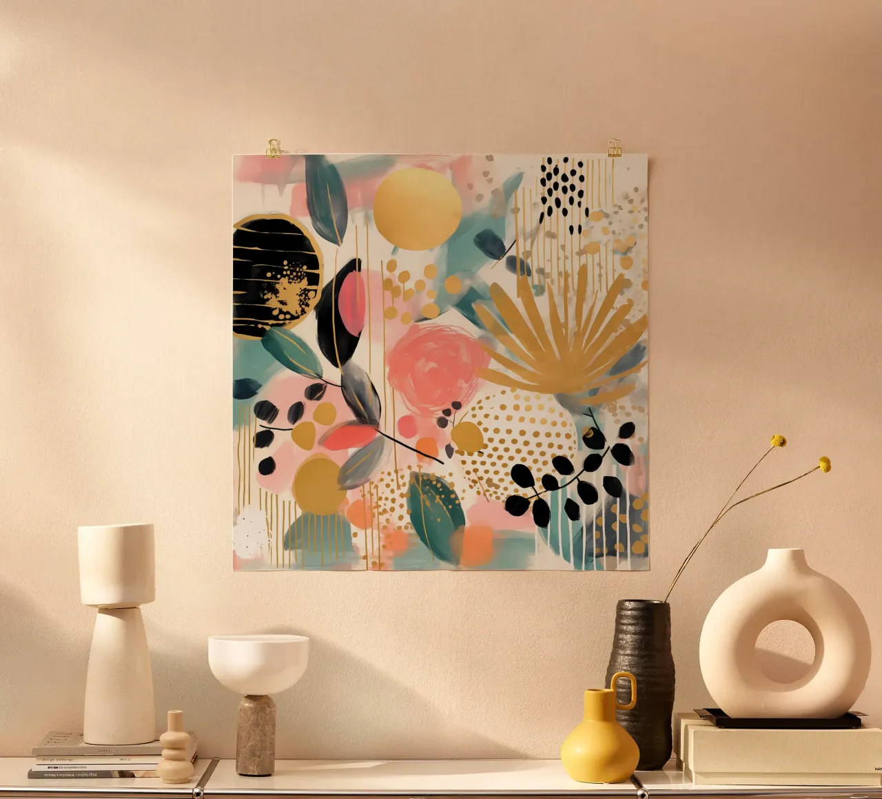 Boho Abstract 1 poster con telaio in legno da Yaso Design Boho & Botanic