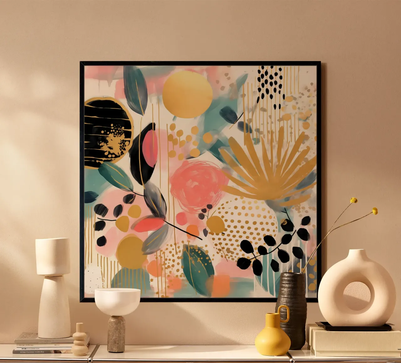 Boho Abstract 1 poster con telaio in legno da Yaso Design Boho & Botanic