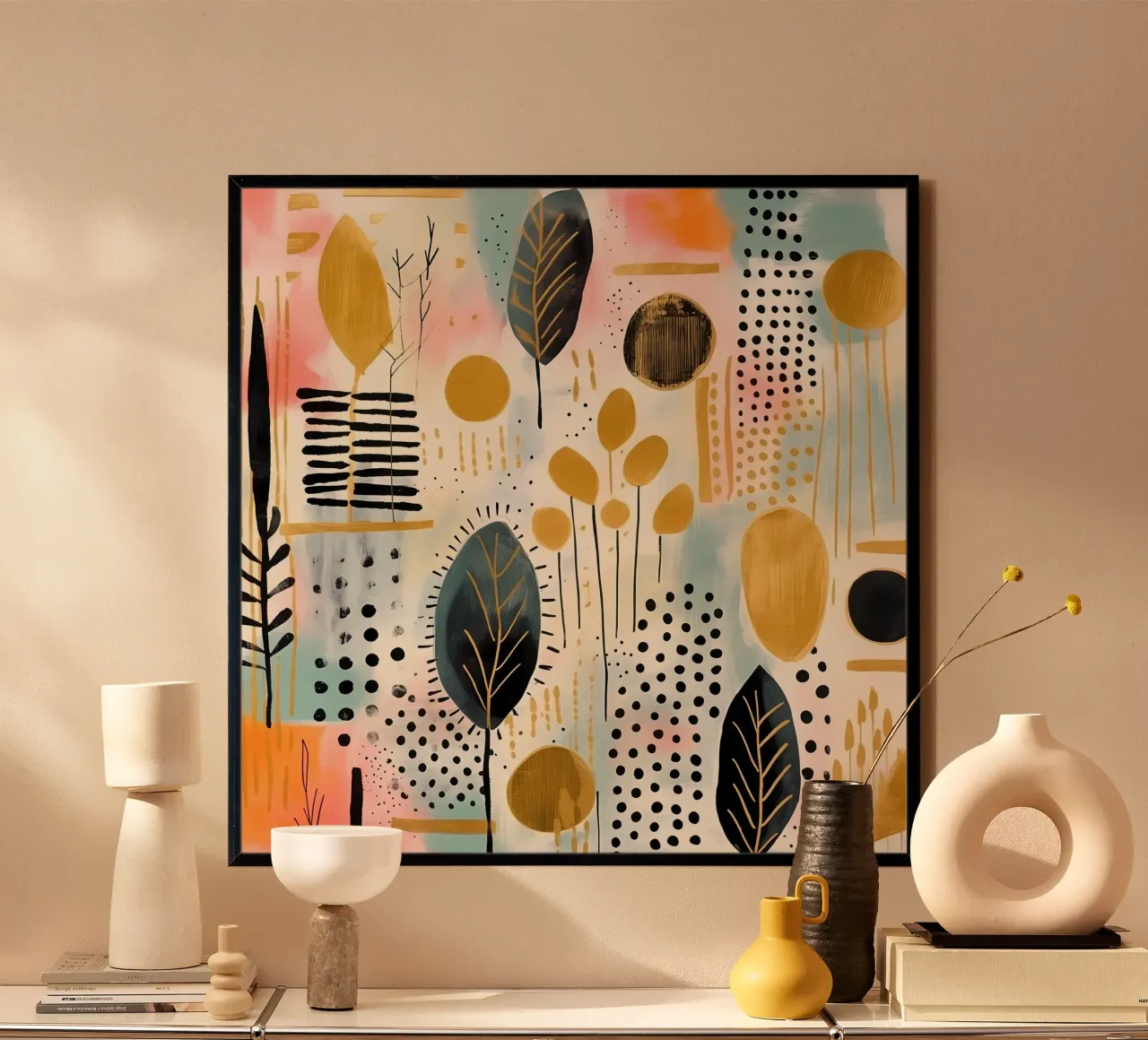Boho Abstract 5 poster con telaio in legno da Yaso Design Boho & Botanic