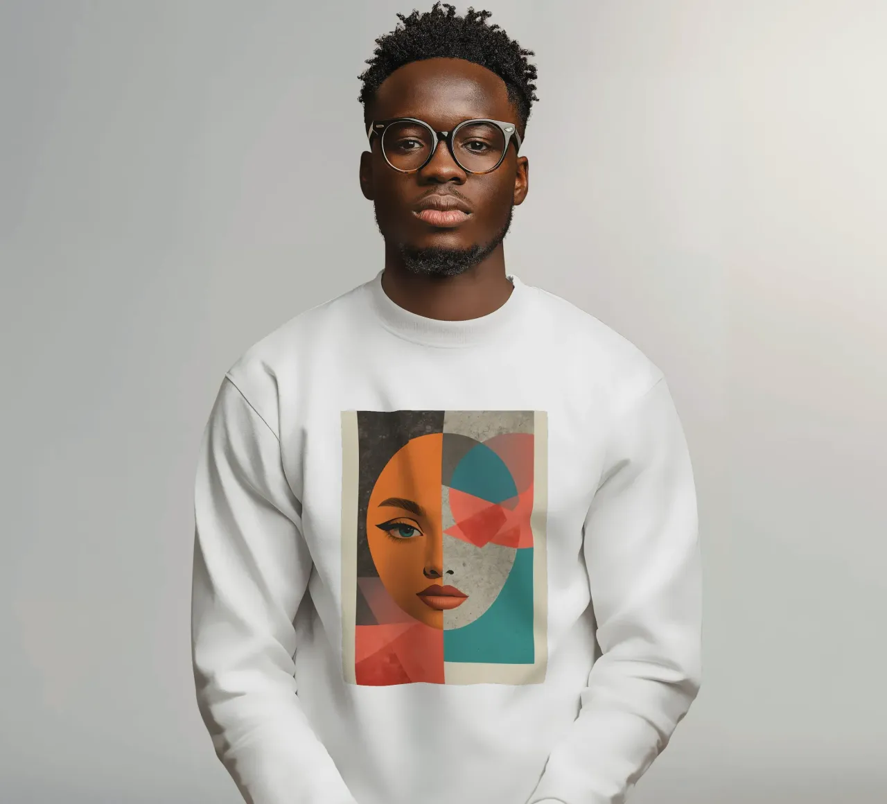 Ritratto diviso tra volto realistico e forme geometriche felpa da DesignDoodle