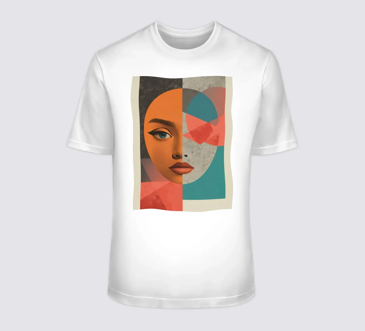 Portrait Split Between Realistic Face and Geometric Shapes t-shirt by DesignDoodle