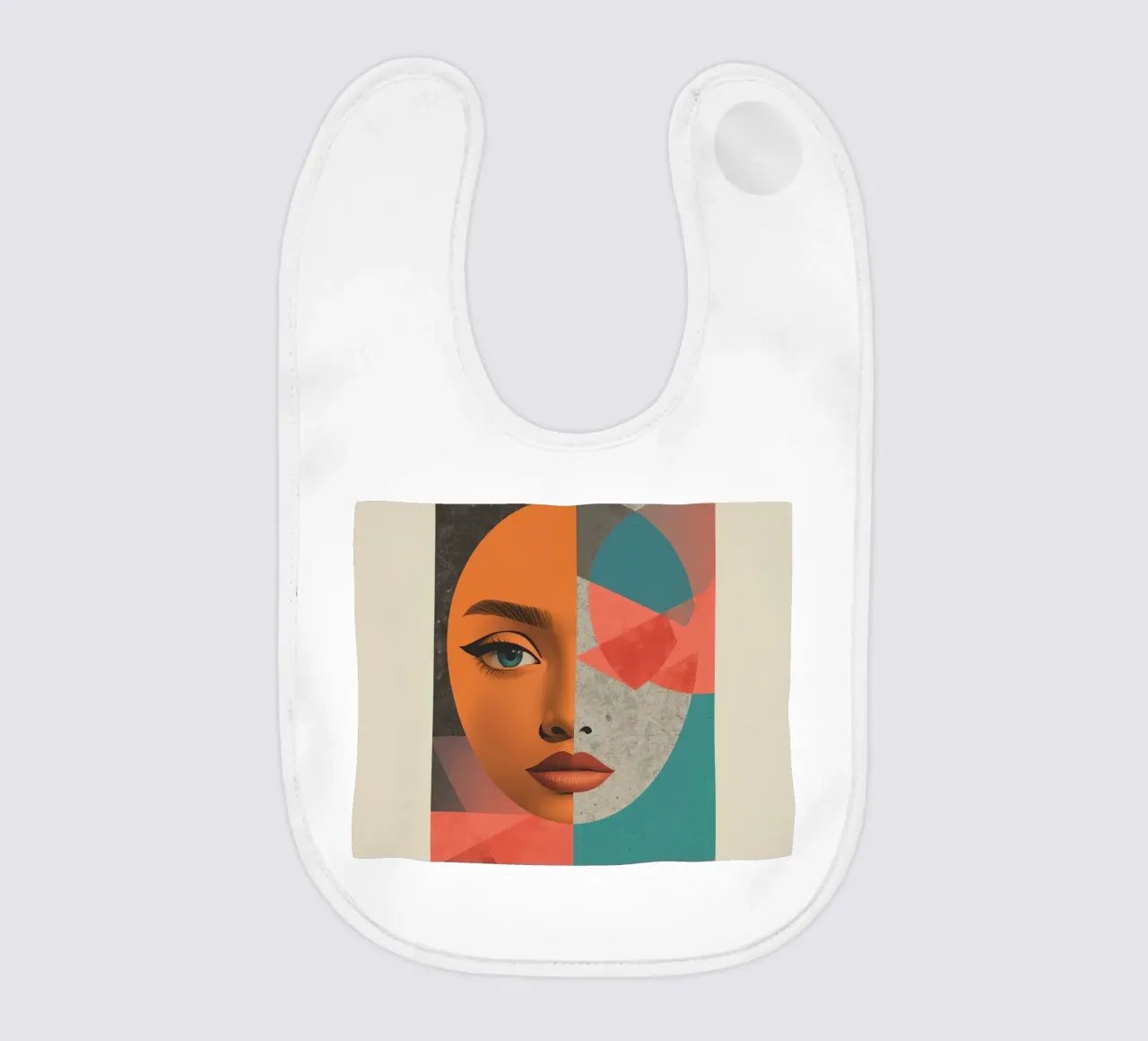Portrait Split Between Realistic Face and Geometric Shapes baby bib by DesignDoodle
