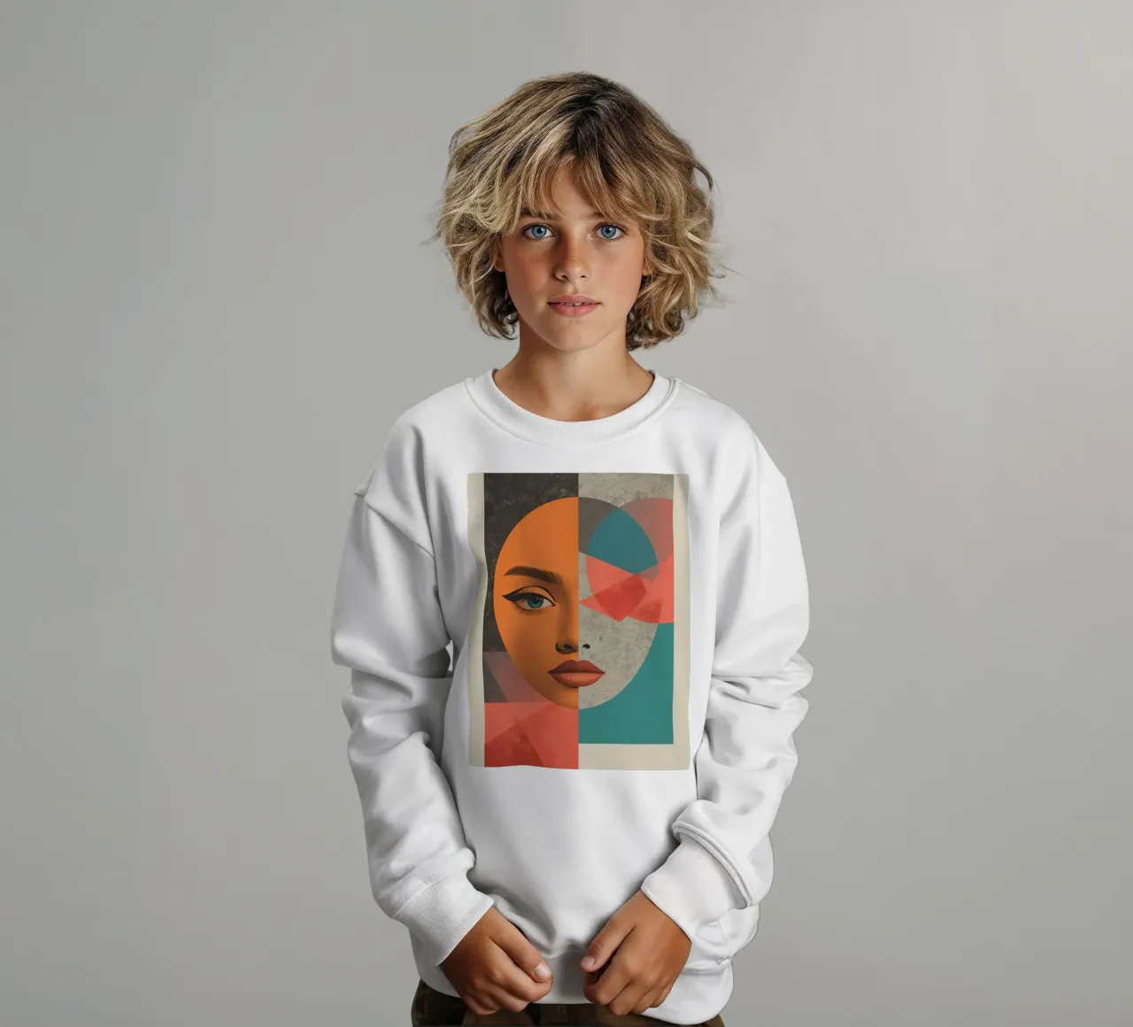 Ritratto diviso tra volto realistico e forme geometriche felpa bambino da DesignDoodle