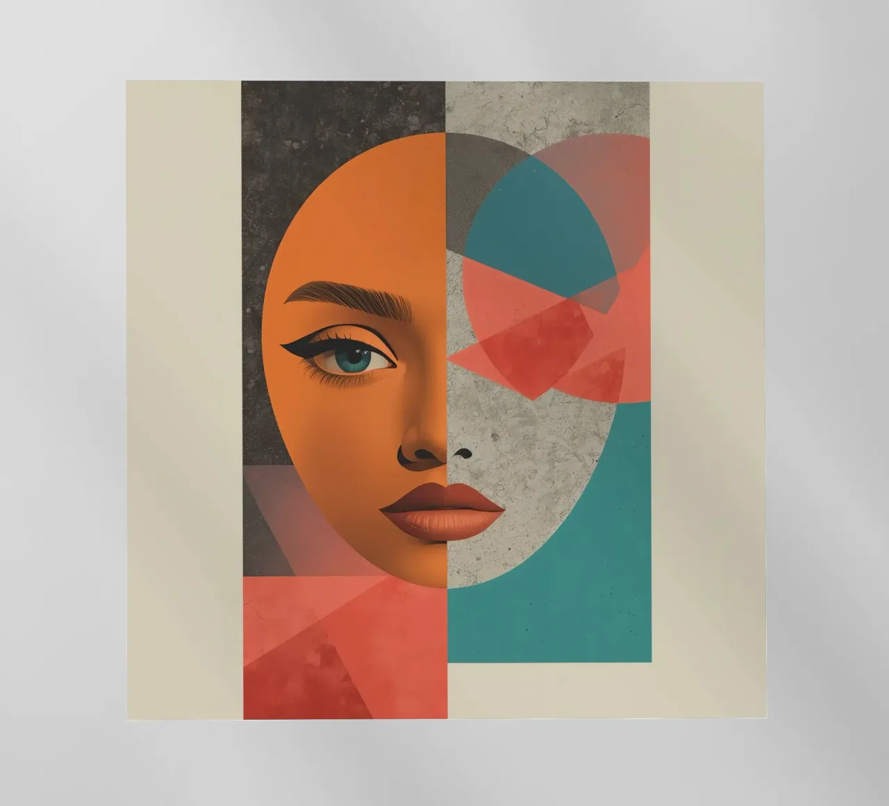 Ritratto diviso tra volto realistico e forme geometriche pellicola backlit da DesignDoodle