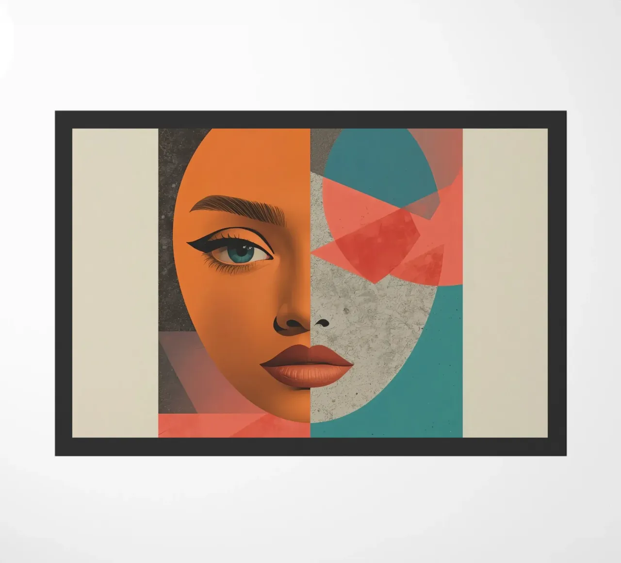 Ritratto diviso tra volto realistico e forme geometriche zerbino da DesignDoodle