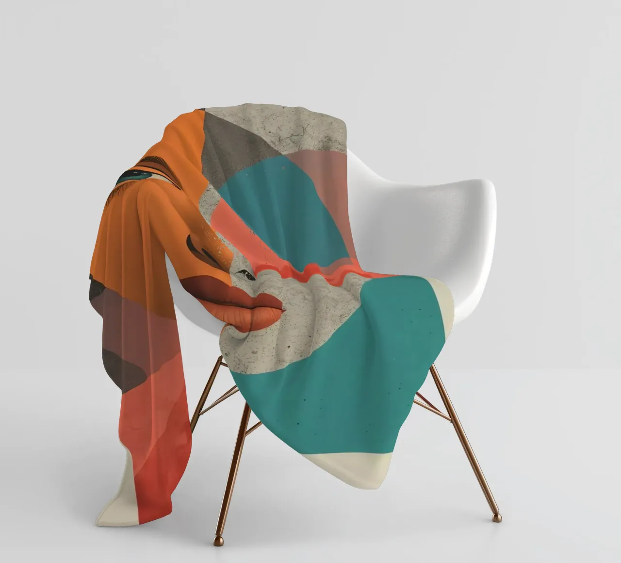 Portrait Split Between Realistic Face and Geometric Shapes fleece blanket by DesignDoodle