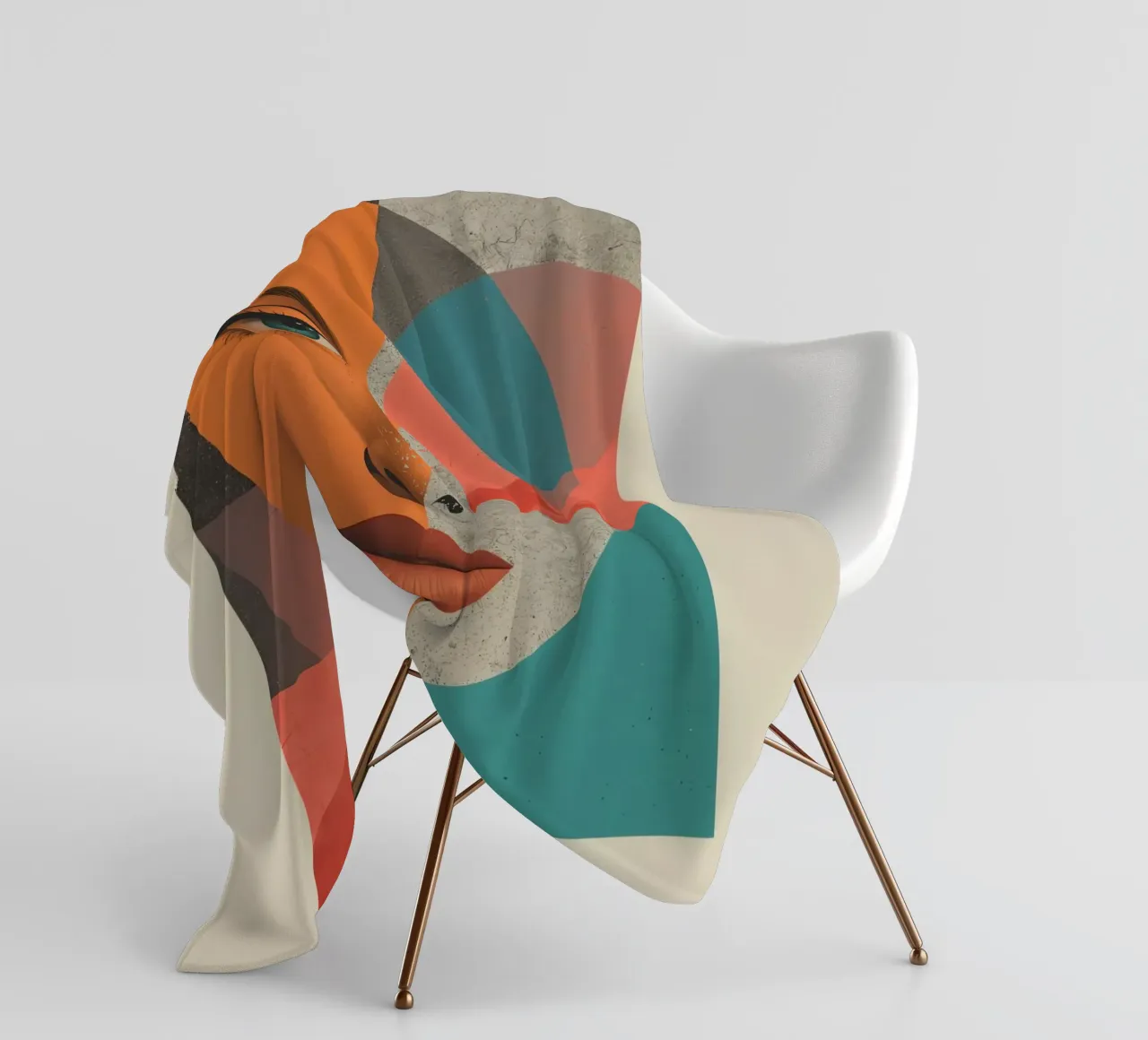 Portrait Split Between Realistic Face and Geometric Shapes fleece blanket by DesignDoodle