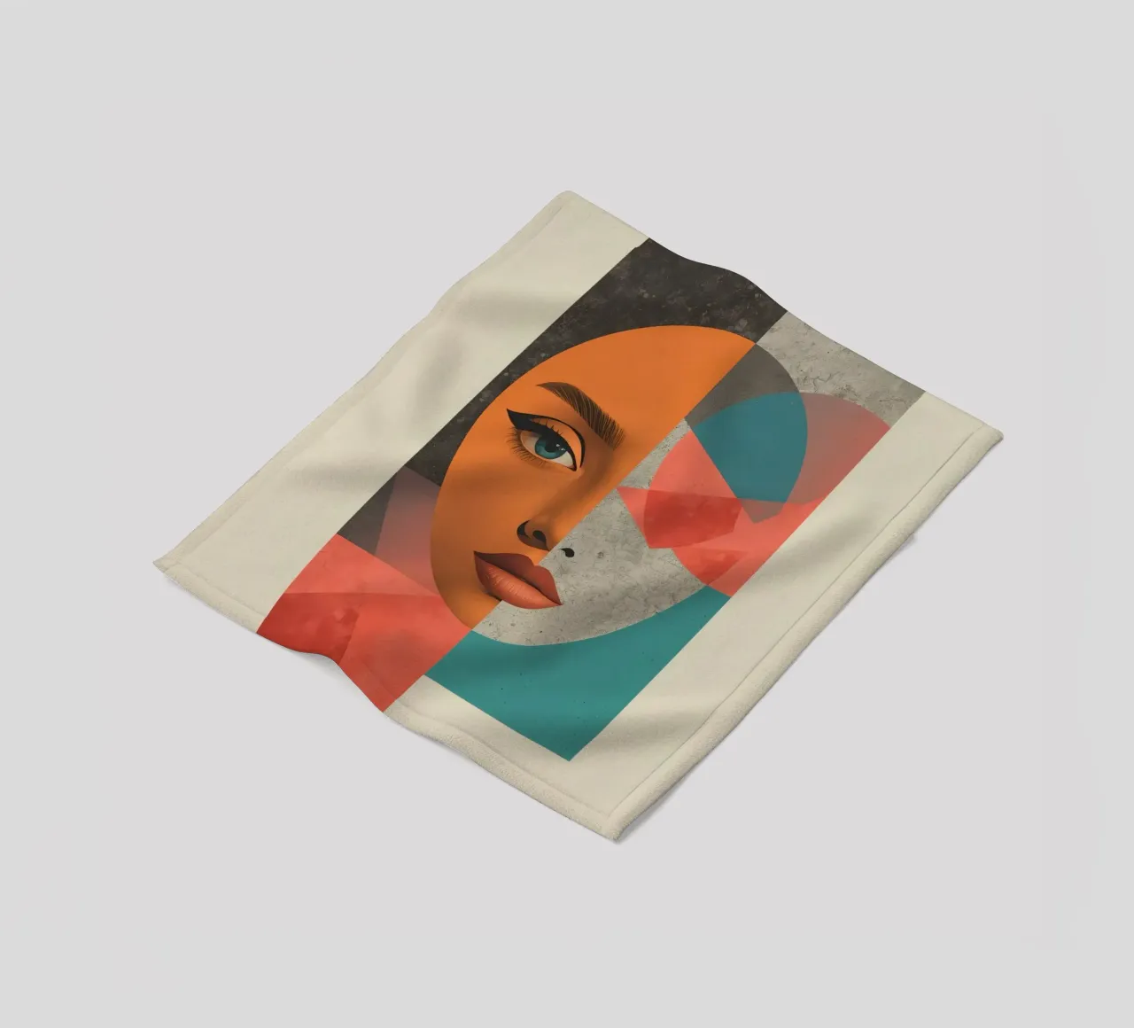 Portrait Split Between Realistic Face and Geometric Shapes fleece blanket by DesignDoodle