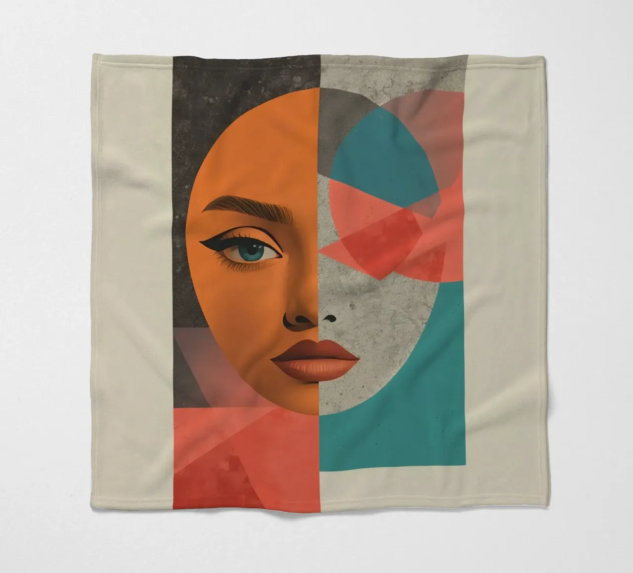 Portrait Split Between Realistic Face and Geometric Shapes fleece blanket by DesignDoodle