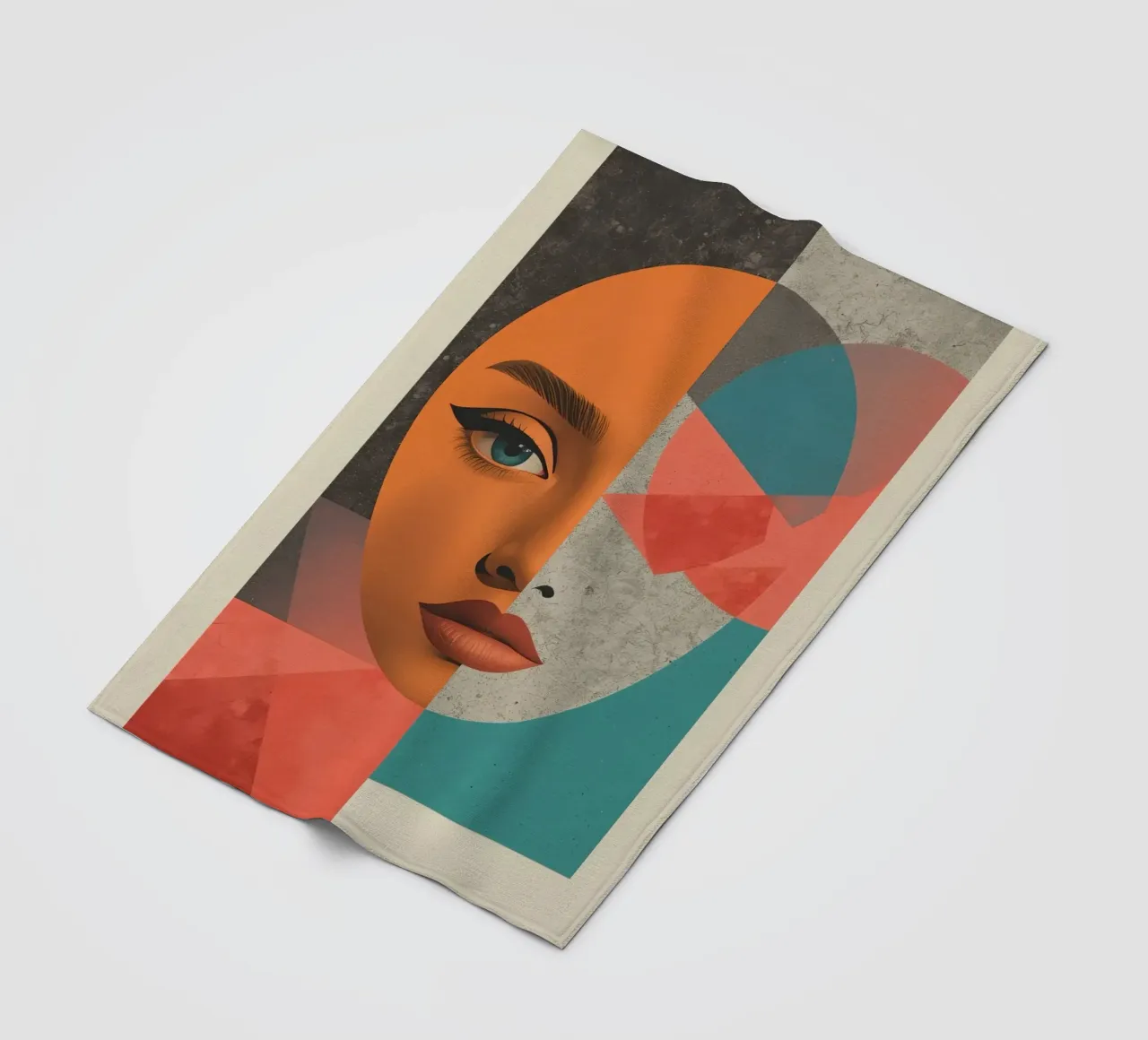 Portrait Split Between Realistic Face and Geometric Shapes fleece blanket by DesignDoodle