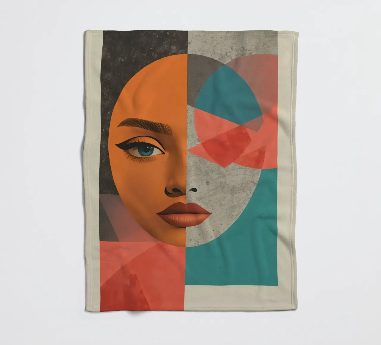 Portrait Split Between Realistic Face and Geometric Shapes fleece blanket by DesignDoodle