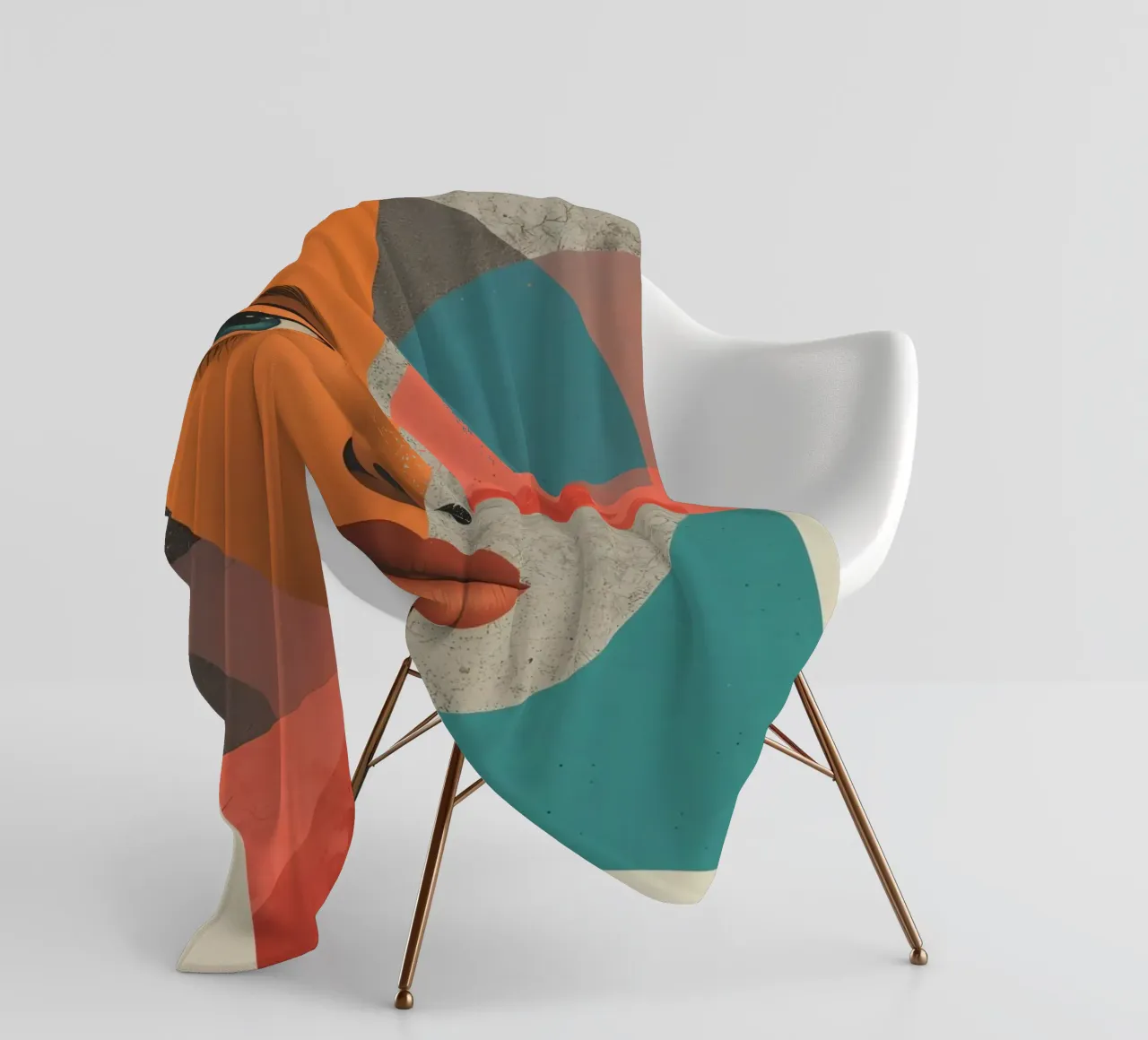 Portrait Split Between Realistic Face and Geometric Shapes fleece blanket by DesignDoodle