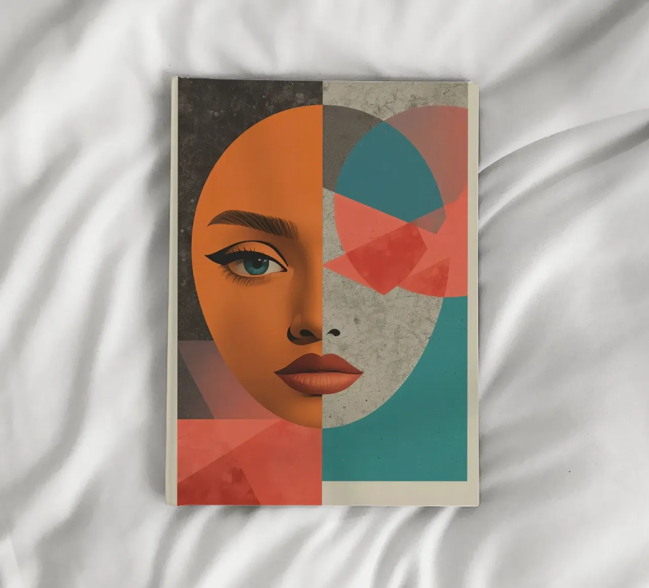 Portrait Split Between Realistic Face and Geometric Shapes notebook by DesignDoodle