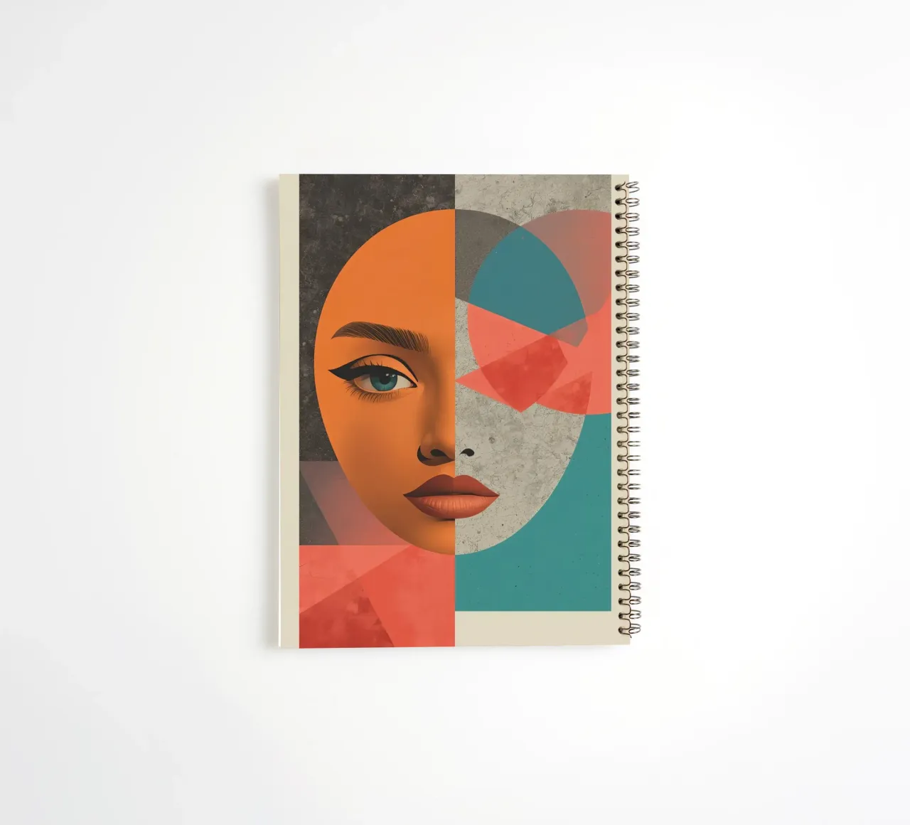 Portrait Split Between Realistic Face and Geometric Shapes spiral notebook by DesignDoodle