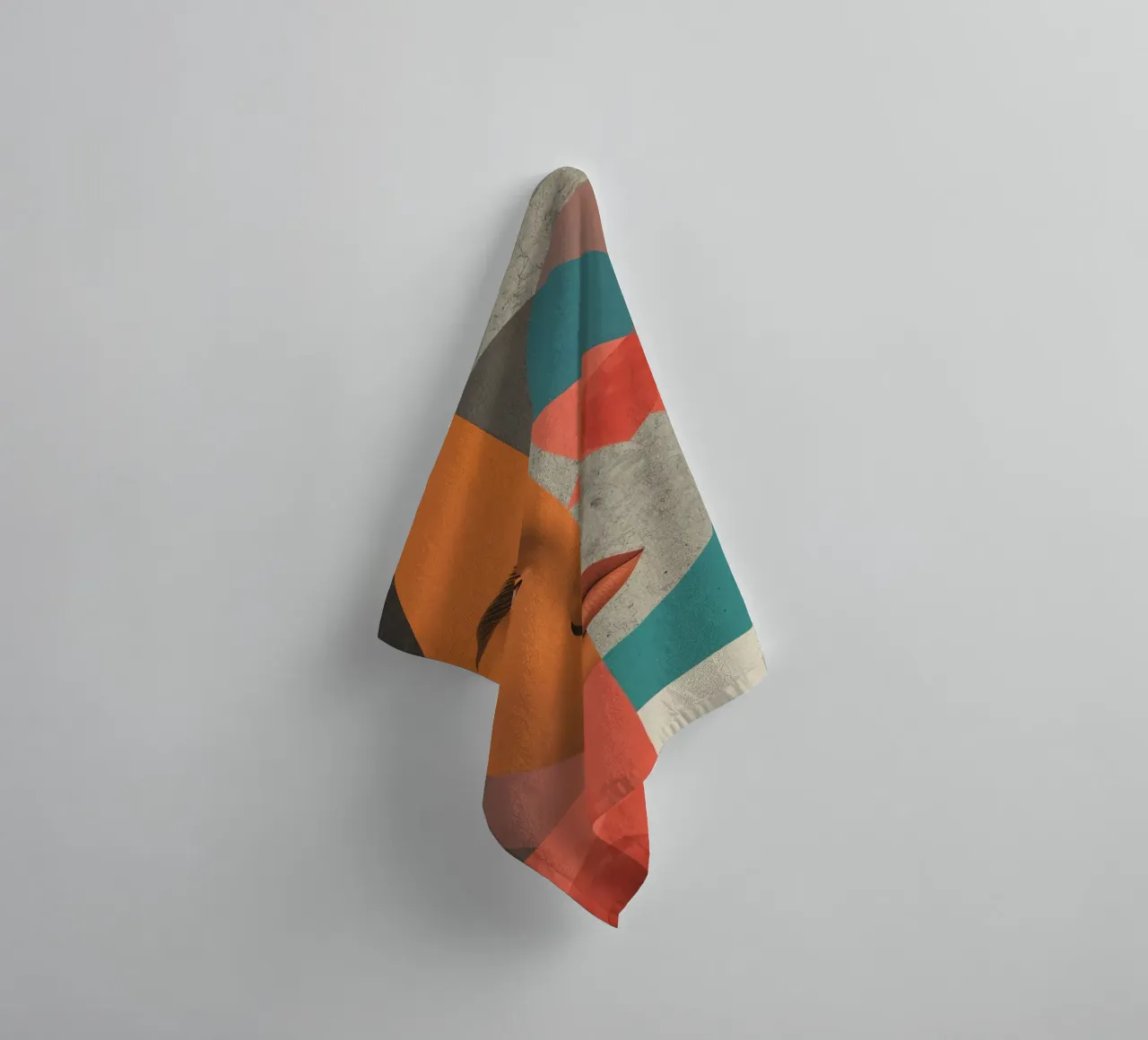 Portrait Split Between Realistic Face and Geometric Shapes towel by DesignDoodle