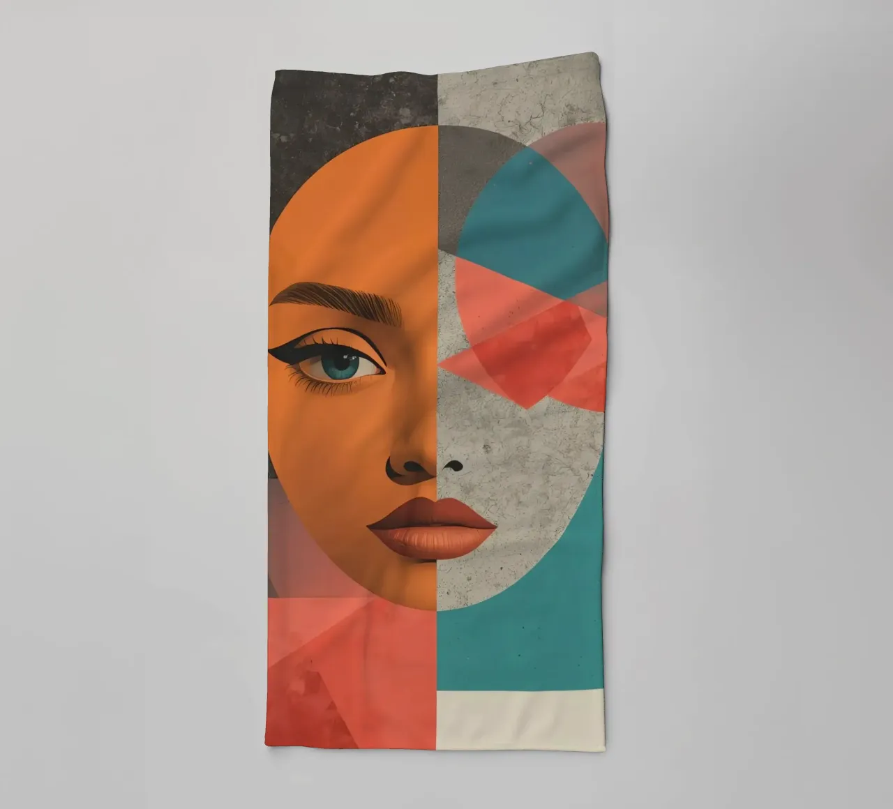 Portrait Split Between Realistic Face and Geometric Shapes towel by DesignDoodle