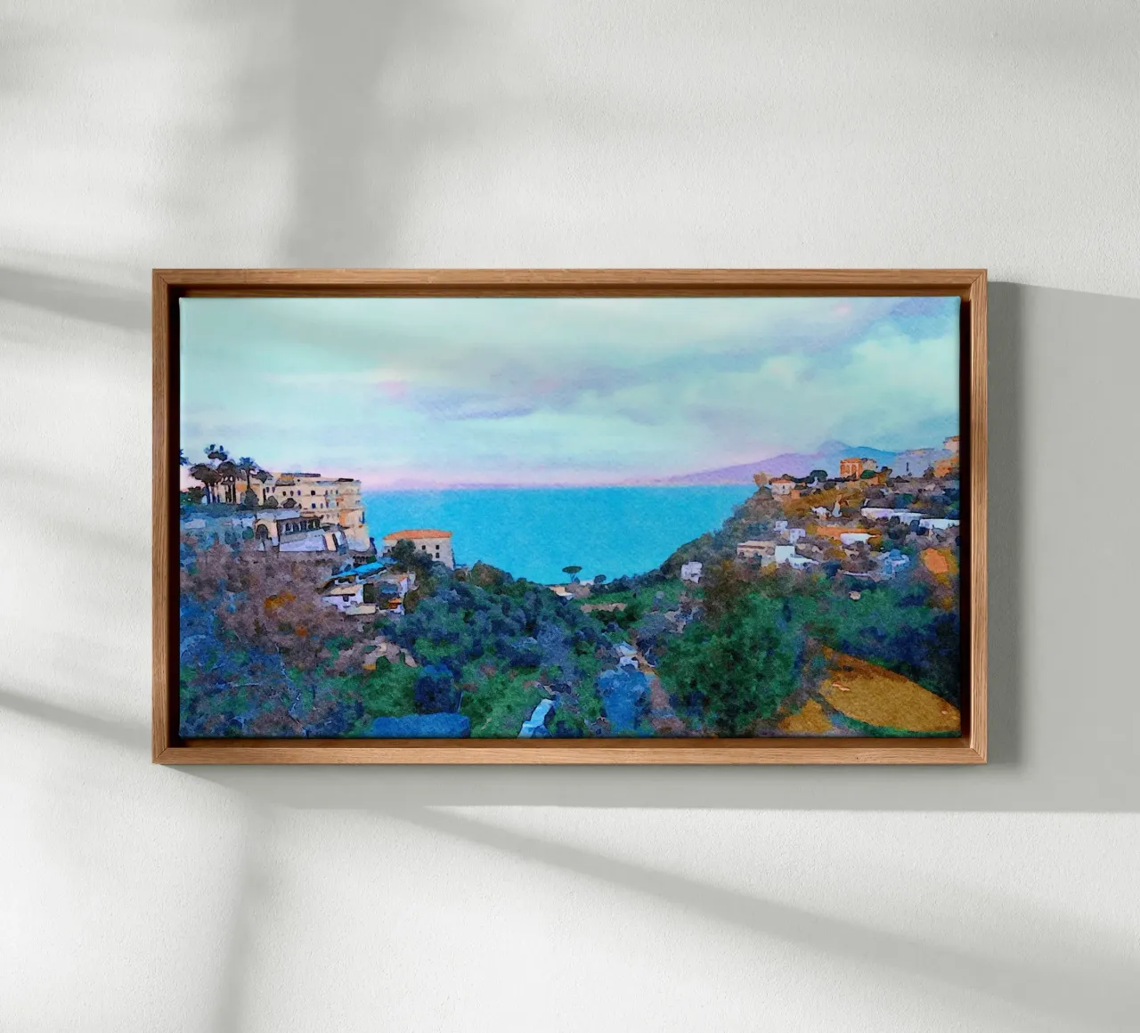 A glimpse of the Gulf of Naples seen from the Sorrento coast canvas with Floater frame by Massimo Frascogna