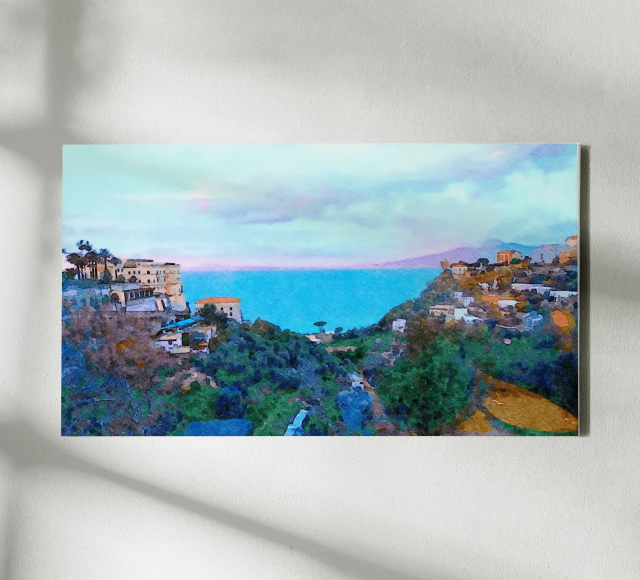 A glimpse of the Gulf of Naples seen from the Sorrento coast canvas with Floater frame by Massimo Frascogna