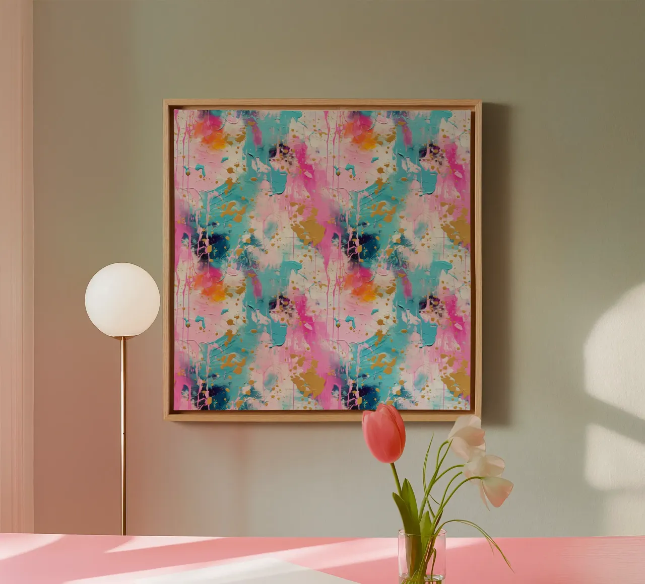 Verfspatten Penseelstreken 1 canvas met Baklijst van Yaso Design Paint