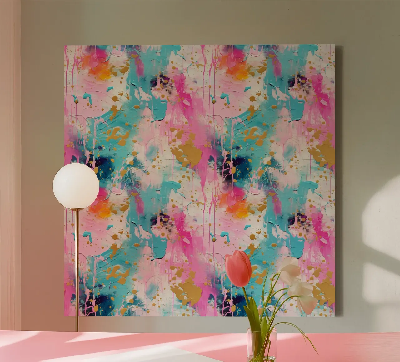 Verfspatten Penseelstreken 1 canvas met Baklijst van Yaso Design Paint