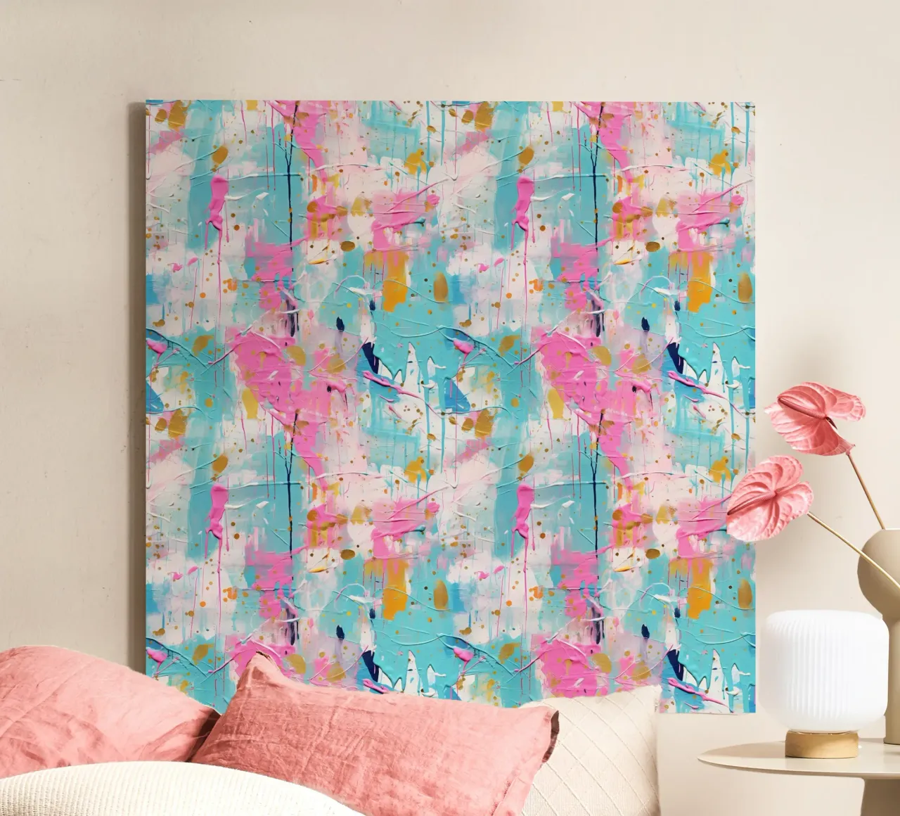 Verf Splatter Schilderen Penseelstreken 2 canvas met Baklijst van Yaso Design Paint