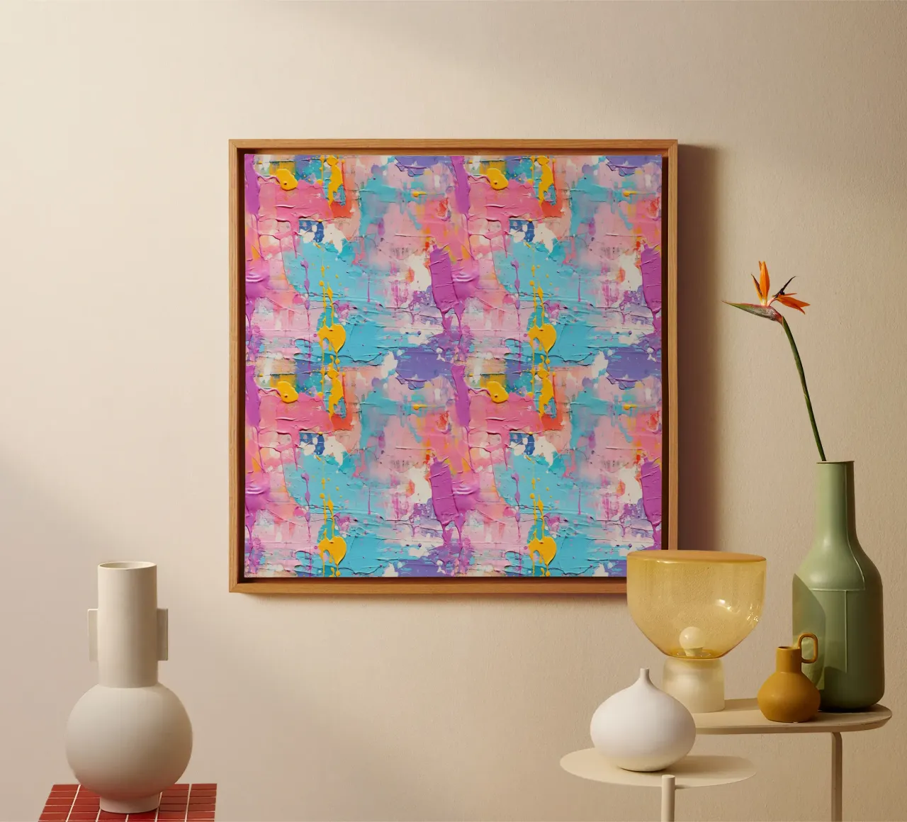 Paint Splatter Malerei Pinselstriche 4 Leinwand mit Schattenfugenrahmen von Yaso Design Paint