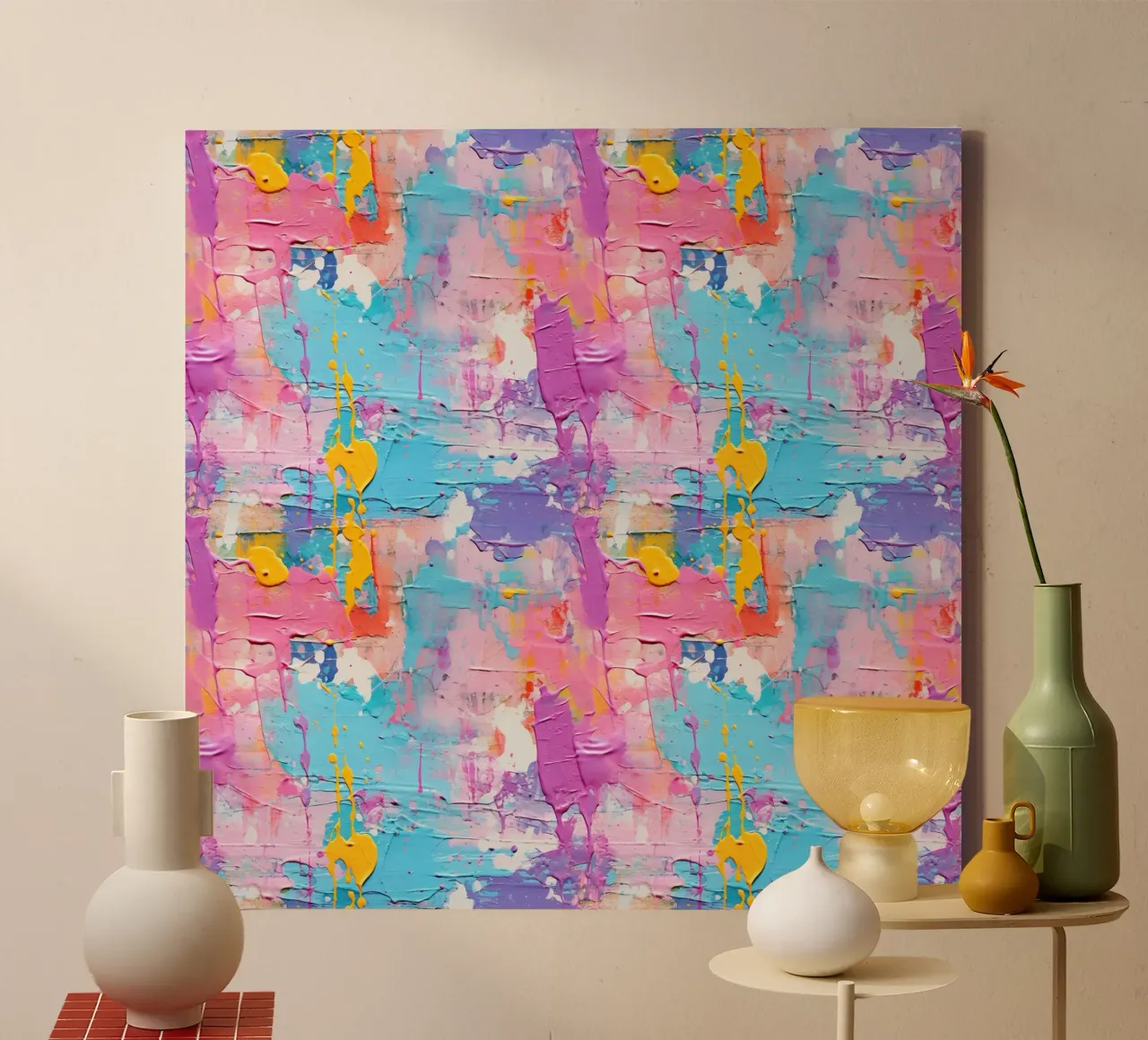 Paint Splatter Malerei Pinselstriche 4 Leinwand mit Schattenfugenrahmen von Yaso Design Paint