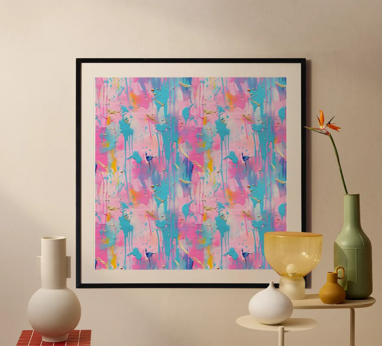 Schizzi di vernice Pennellate di pittura 8 poster con telaio in legno da Yaso Design Paint