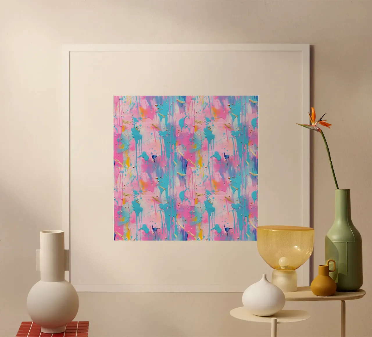 Schizzi di vernice Pennellate di pittura 8 poster con telaio in legno da Yaso Design Paint