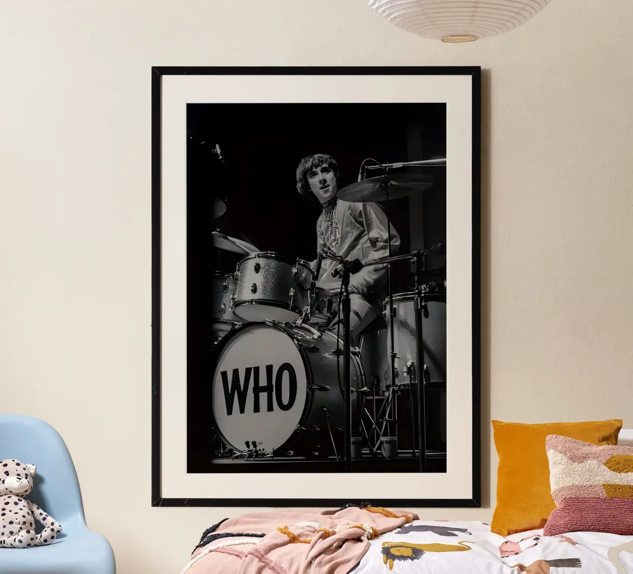 Keith Moon, poster con telaio in legno da Low poly art