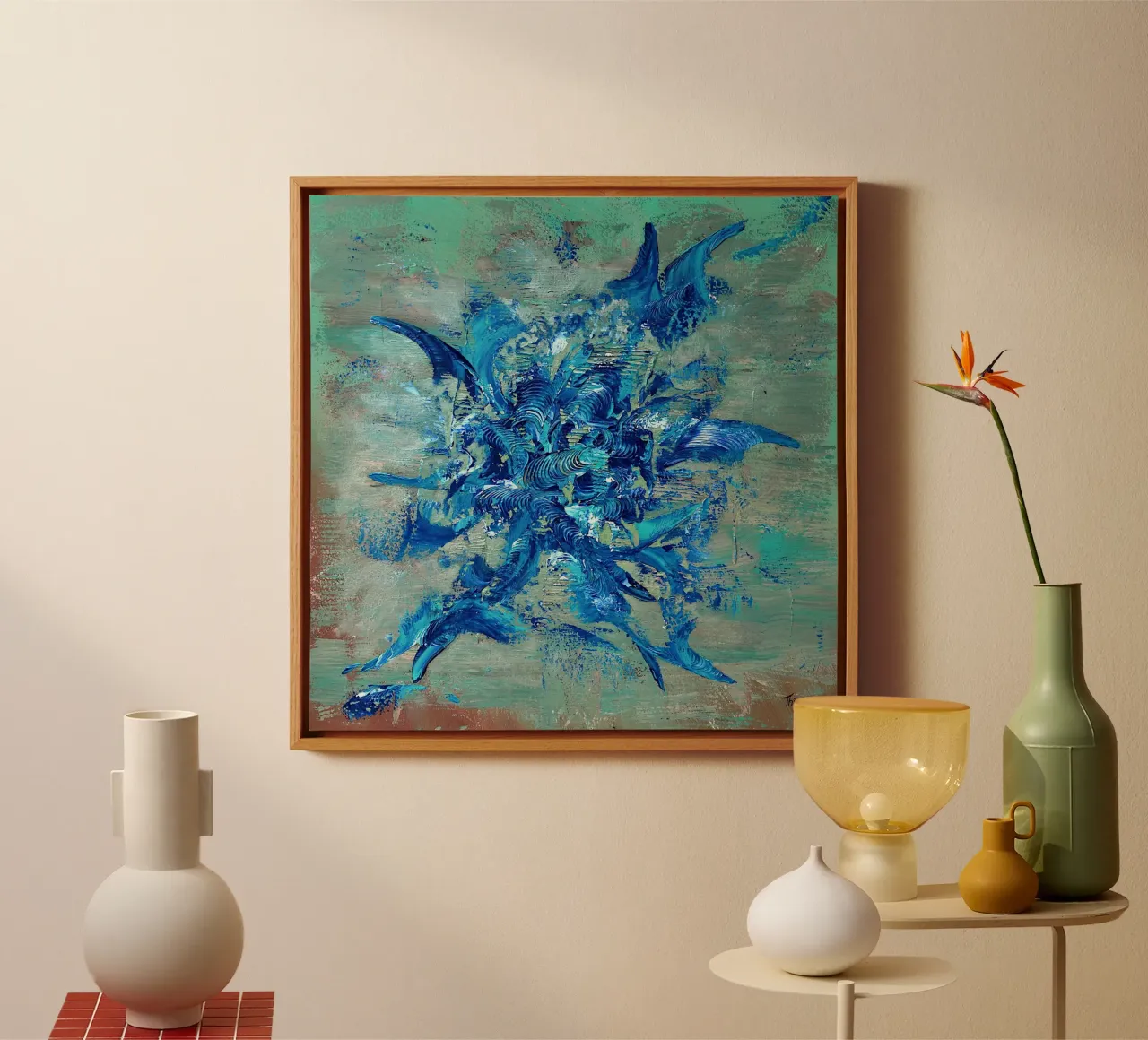 INTIMATE FEELING canvas with Floater frame by Thierry Vobmann Abstract painting