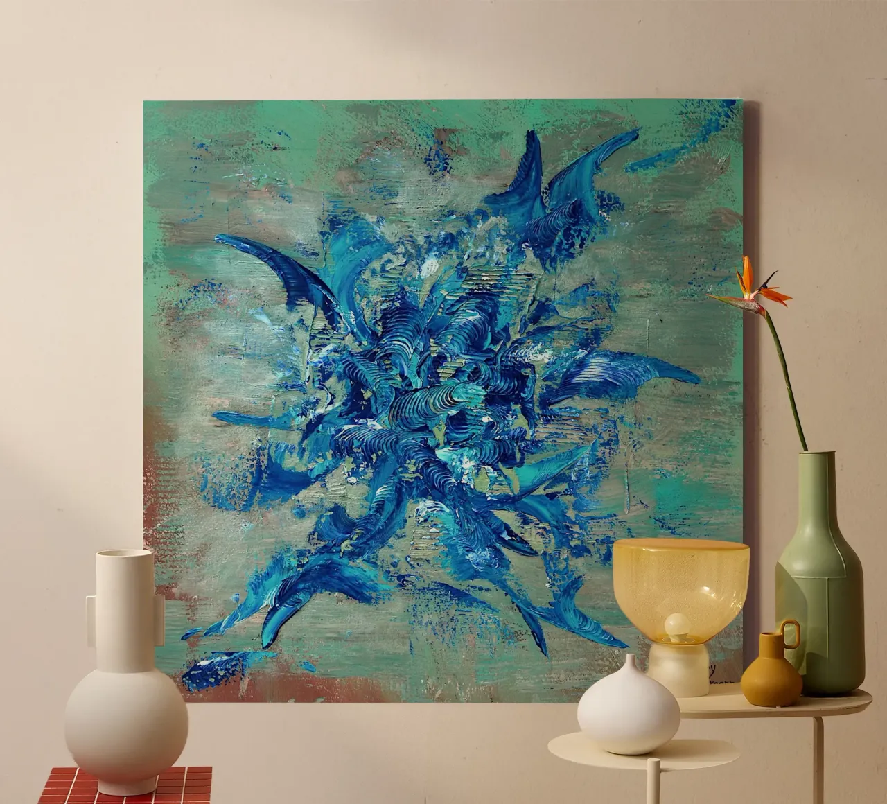INTIMATE FEELING canvas with Floater frame by Thierry Vobmann Abstract painting