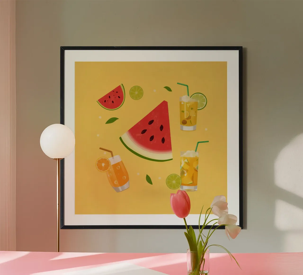Illustrazione di fette di anguria e bevande agli agrumi poster da DesignDoodle