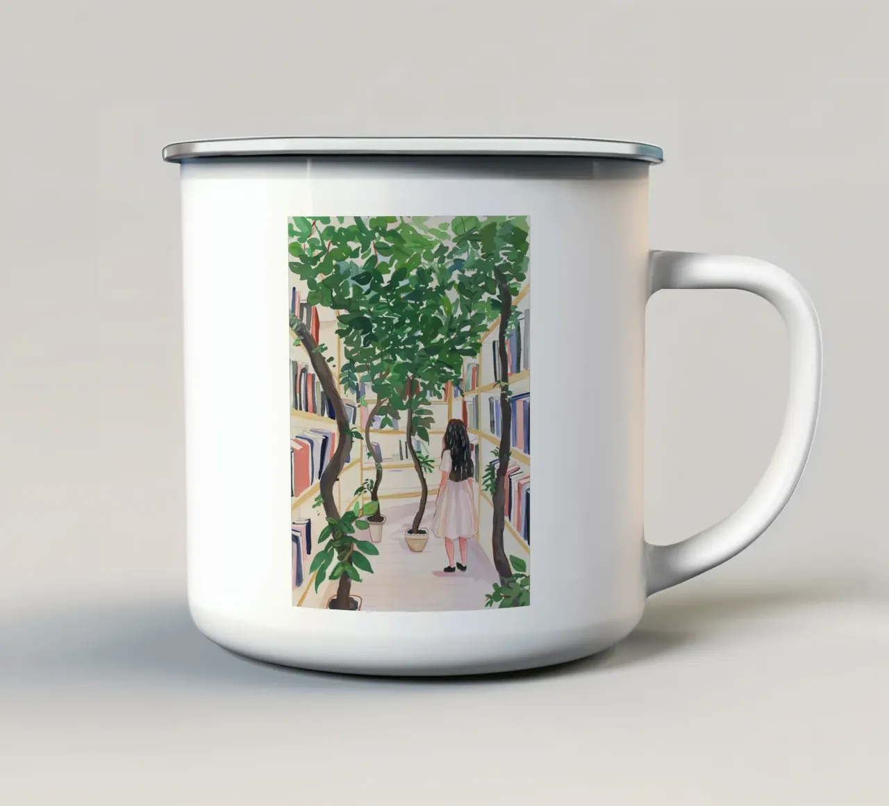 Girovagando nella foresta dei libri tazza in smalto da DaarbyN