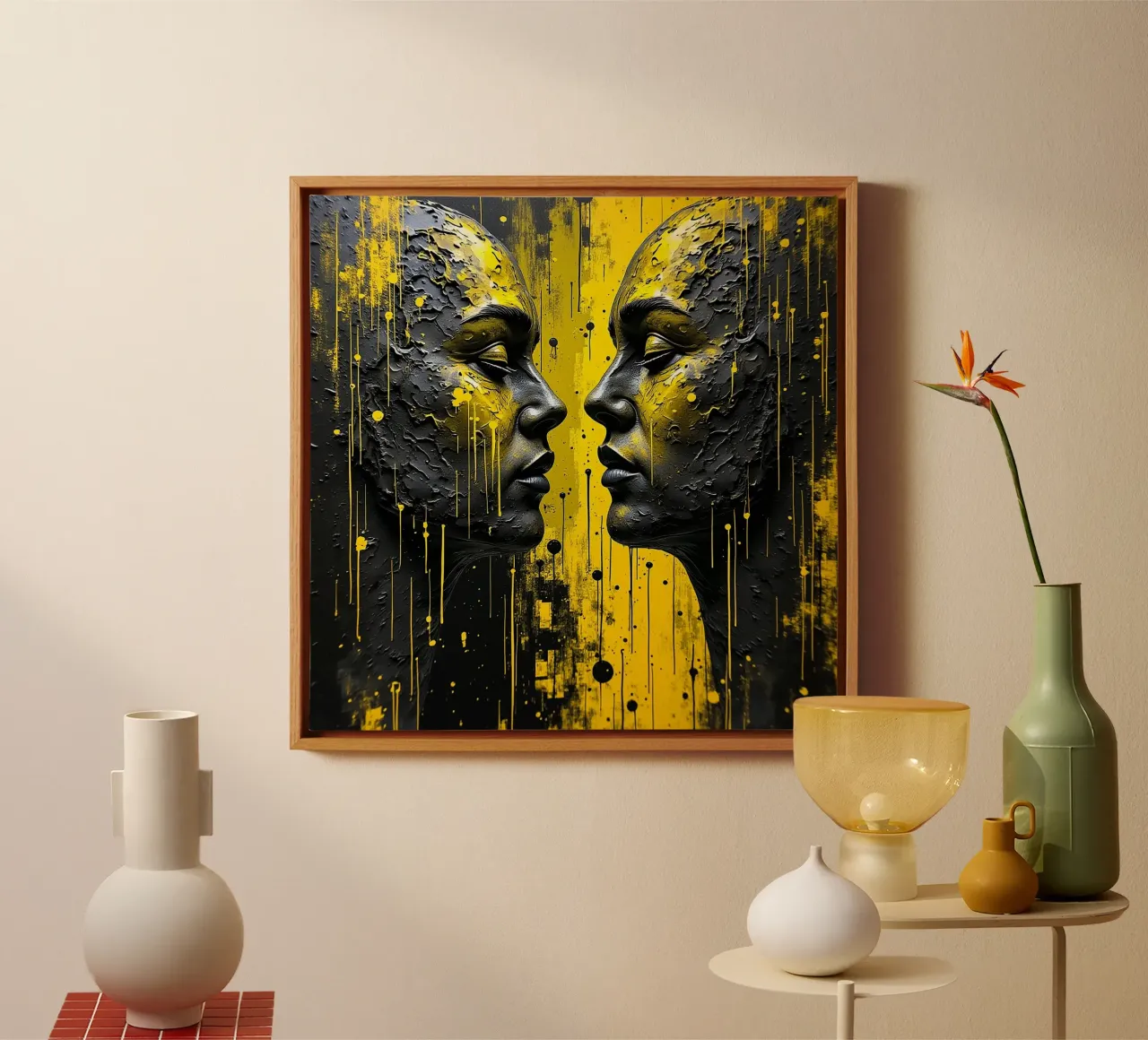 Mirror_image_yellow_1 canvas with Floater frame by AI-Portraits by LK