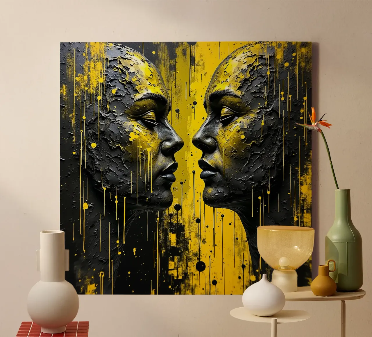 Mirror_image_yellow_1 canvas with Floater frame by AI-Portraits by LK