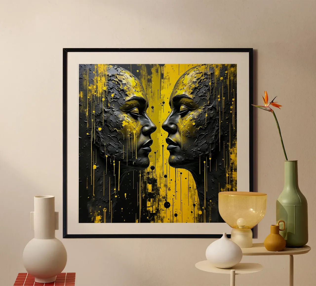 reflet_jaune_1 poster avec cadre en aluminium de AI-Portraits by LK