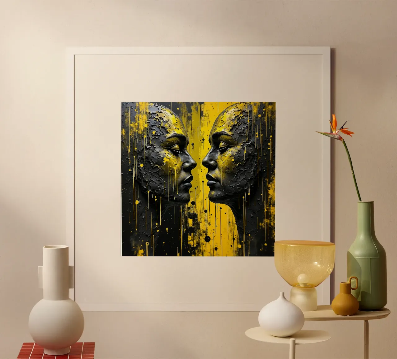 reflet_jaune_1 poster avec cadre en aluminium de AI-Portraits by LK