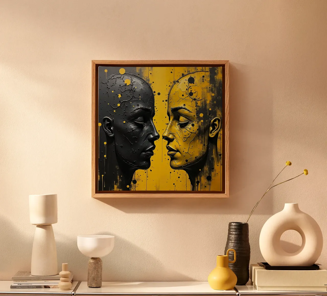 Mirror_image_yellow_2 canvas with Floater frame by AI-Portraits by LK