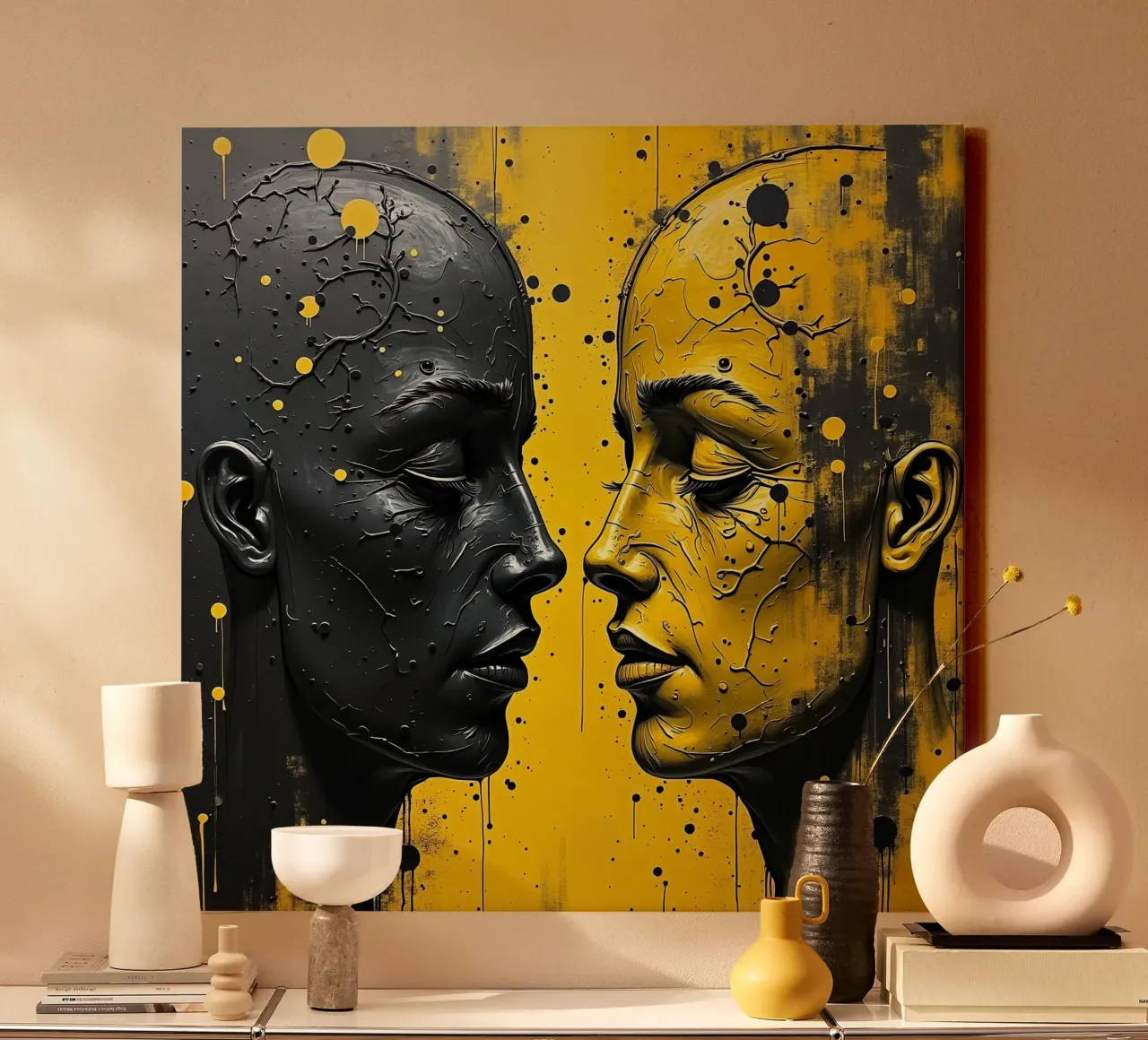 Mirror_image_yellow_2 canvas with Floater frame by AI-Portraits by LK